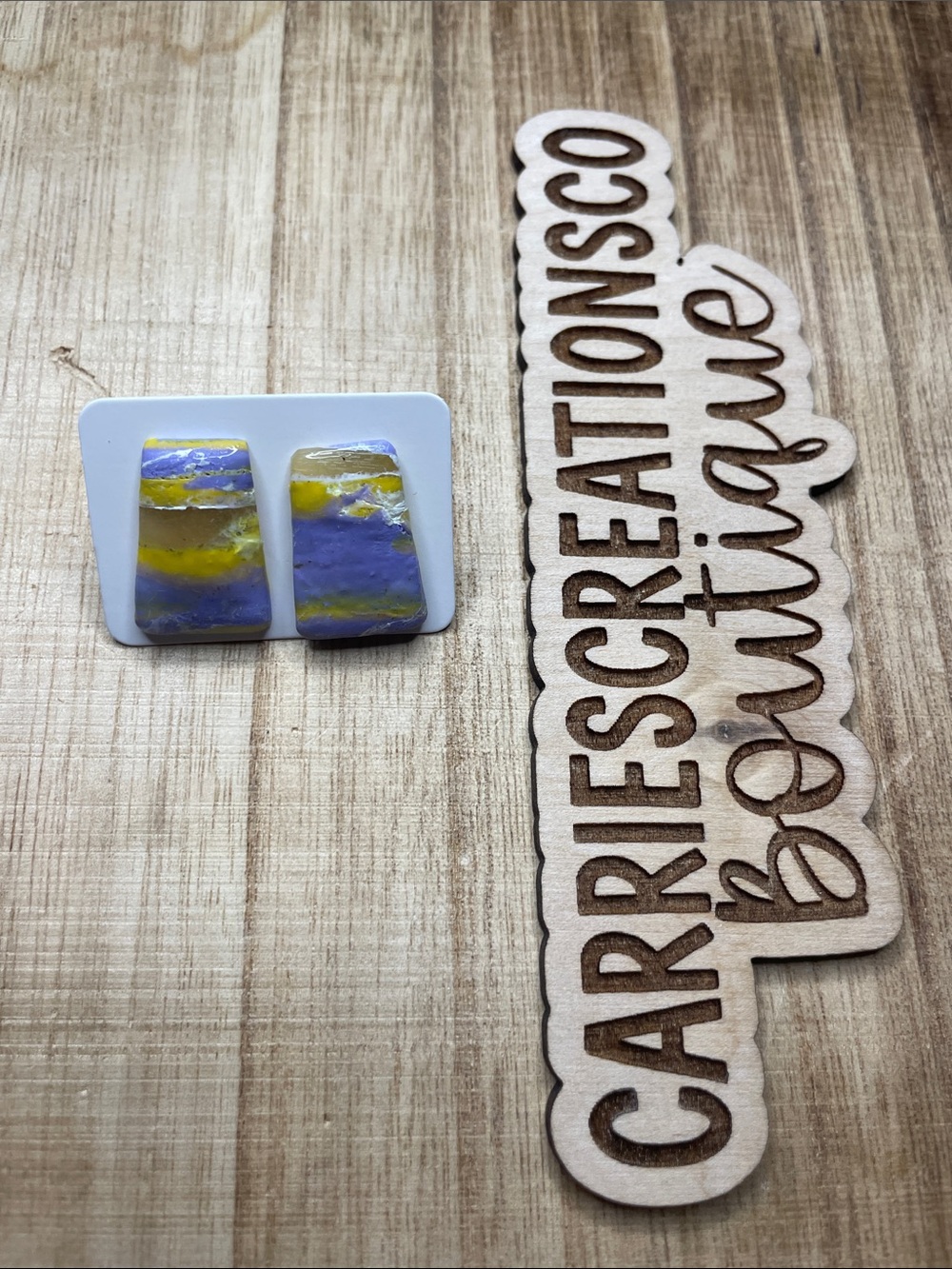 Handmade Lavender & Yellow Rectangular Earrings